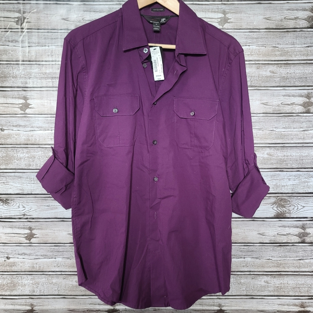 2 For $10 NWT J Ferrar Slim Fit Mechanival Stretch Bold Purple Button Shirt M